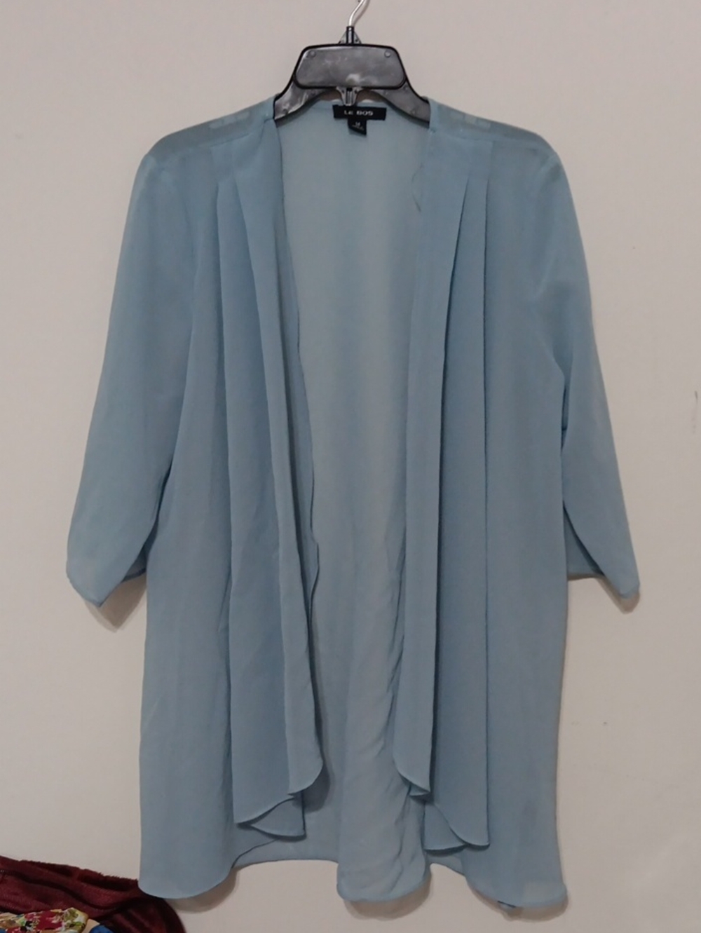 Light Blue Open-Front Draped Cardigan